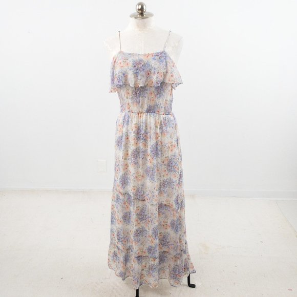 Vintage 90s Joie L Easter Dress Silk Floral Printed Long Maxi Sundress - Picture 3 of 9